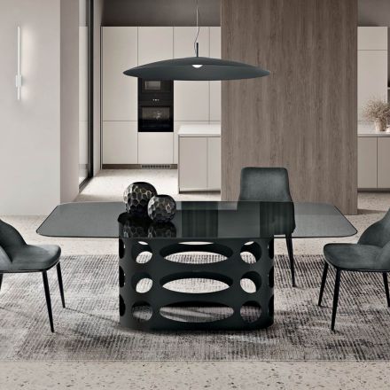 Fast bord 210x110 cm med slät rökfärgad glasskiva Tillverkad i Italien - Tano Viadurini