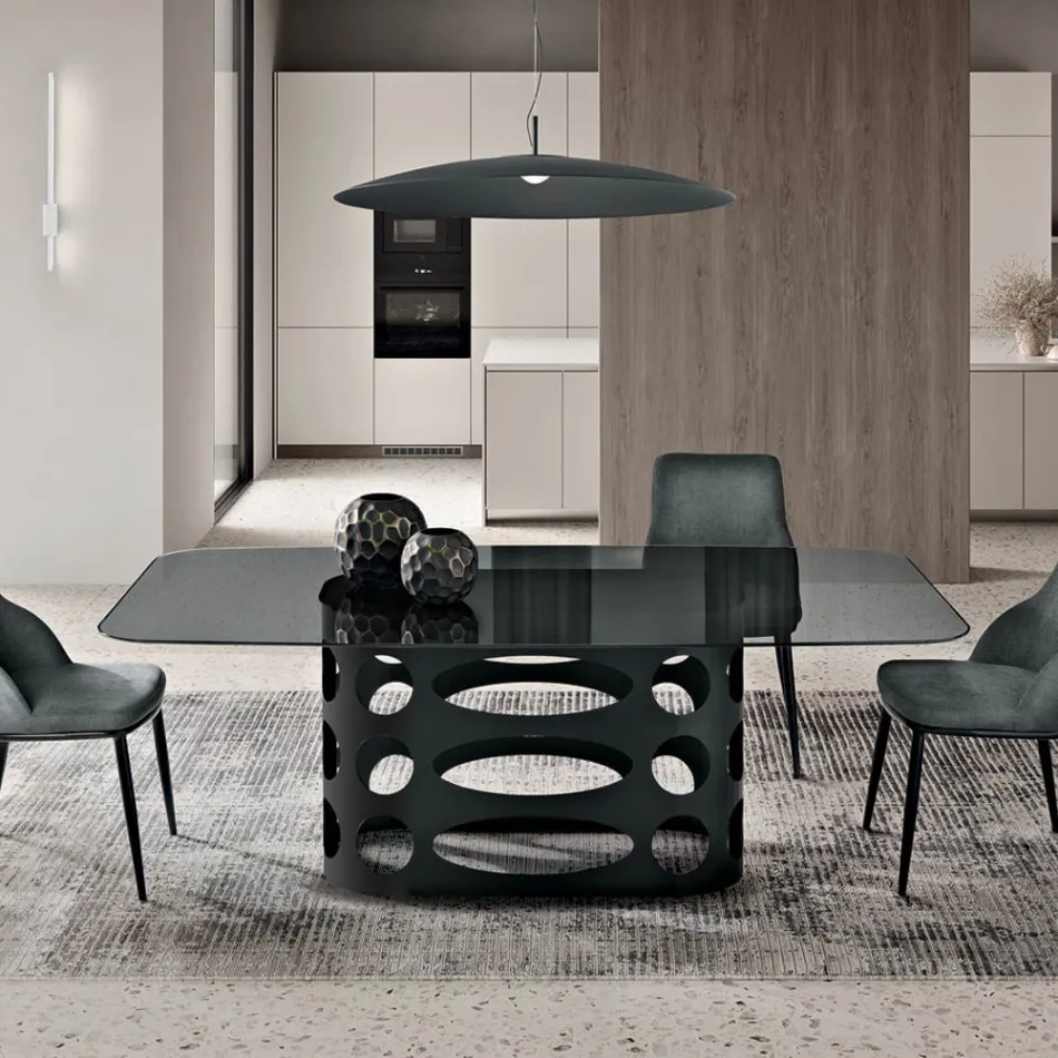 Fast bord 210x110 cm med slät rökfärgad glasskiva Tillverkad i Italien - Tano Viadurini