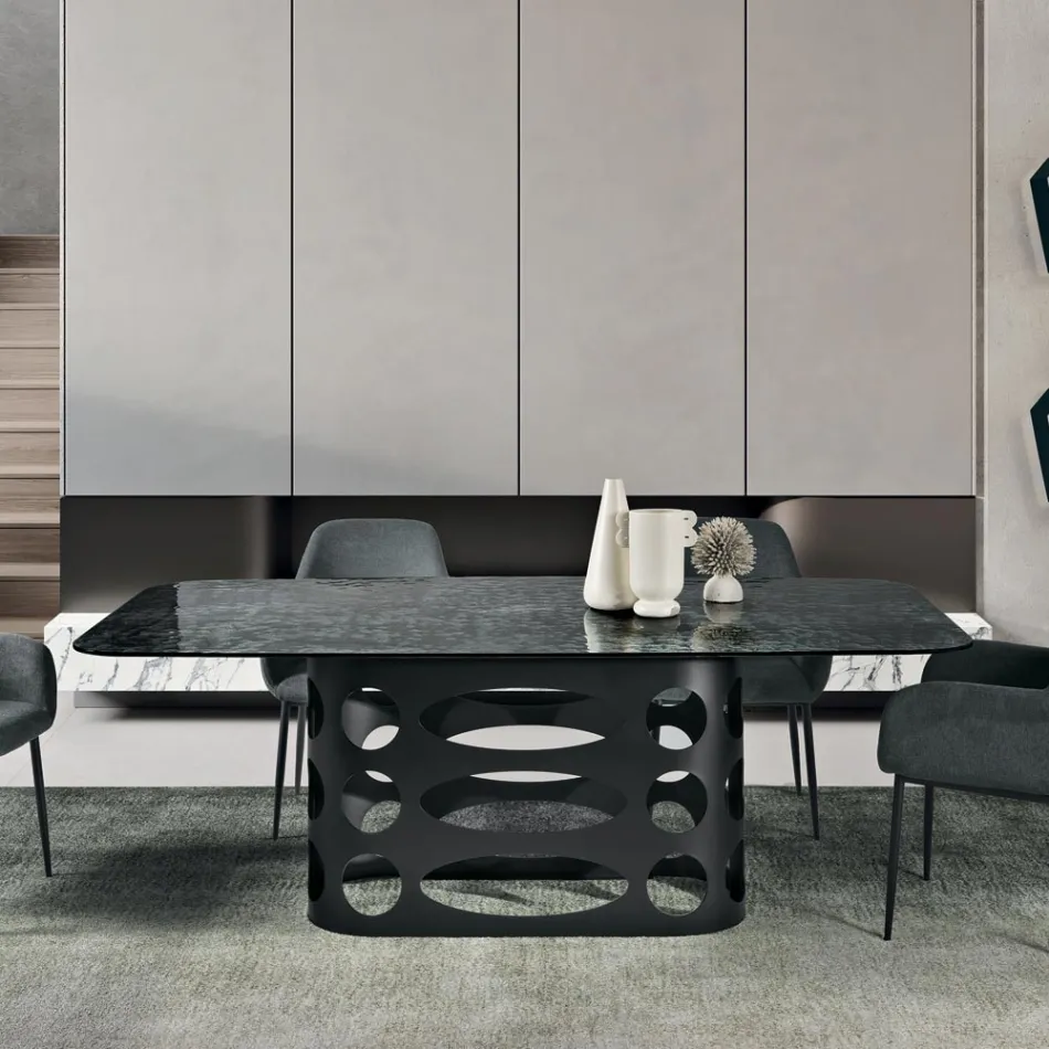 Fast bord 210x110 cm med hamrad glasskiva Tillverkad i Italien - Tano Viadurini