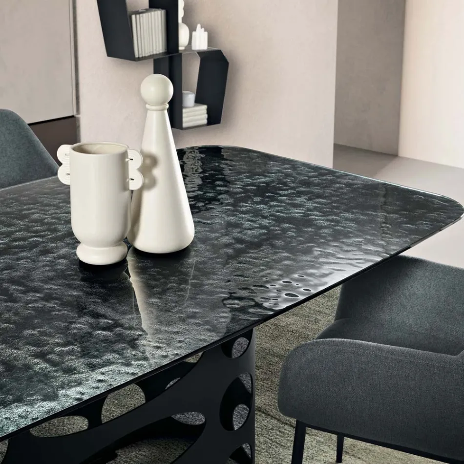 Fast bord 210x110 cm med hamrad glasskiva Tillverkad i Italien - Tano Viadurini