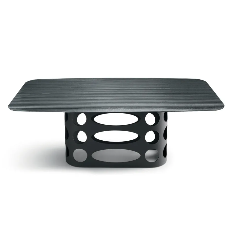 Fast bord 210x110 cm med ribbad glasskiva Tillverkad i Italien - Tano Viadurini