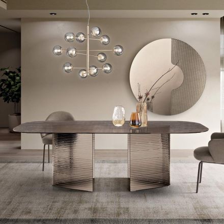 Fast bord 240x120 cm i transparent ribbat glas Tillverkat i Italien - Varo Viadurini