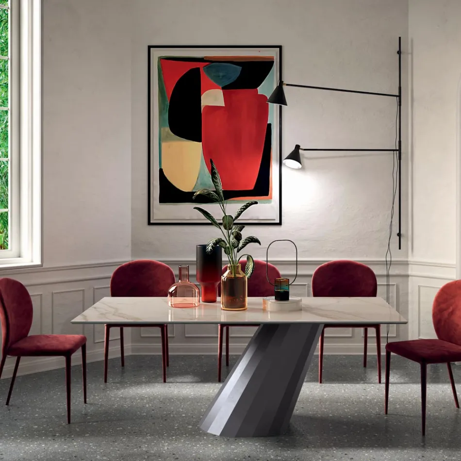 Fast bord med stålunderrede och keramisk skiva Tillverkat i Italien - Byxor Viadurini