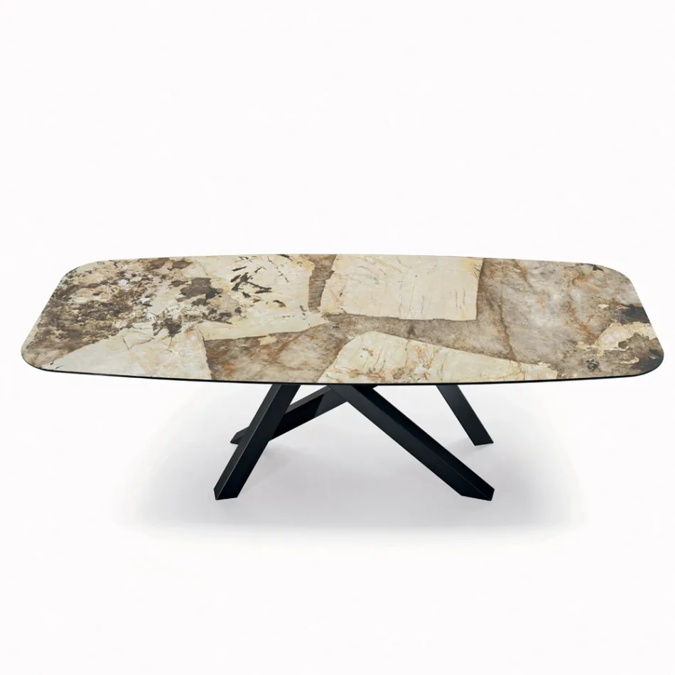 Fast bord med fatformad skiva i keramik Tillverkat i Italien - Settimmio Viadurini