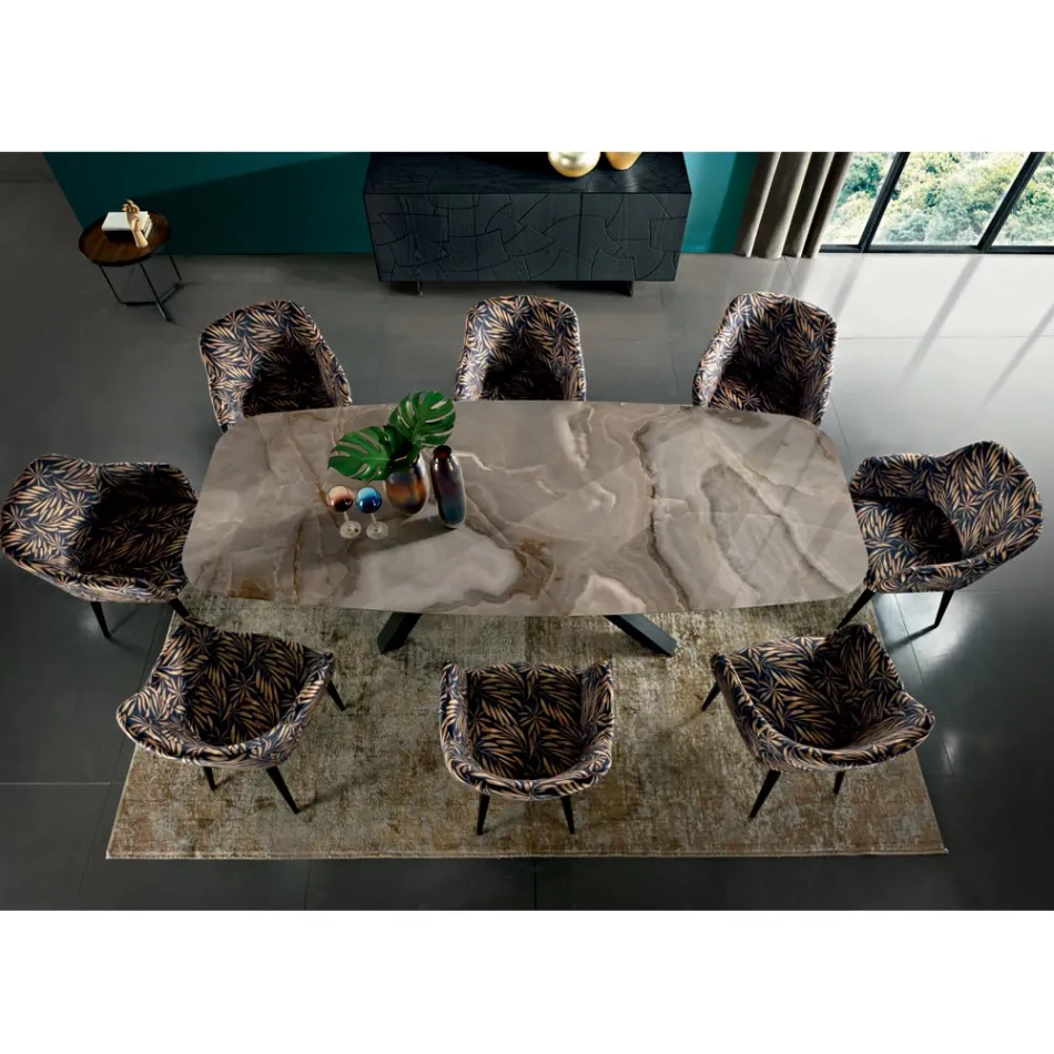 Fast bord med fatformad skiva i keramik Tillverkat i Italien - Settimmio Viadurini