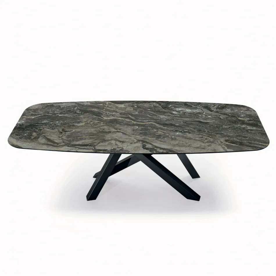 Fast bord med fatformad skiva i keramik Tillverkat i Italien - Settimmio Viadurini