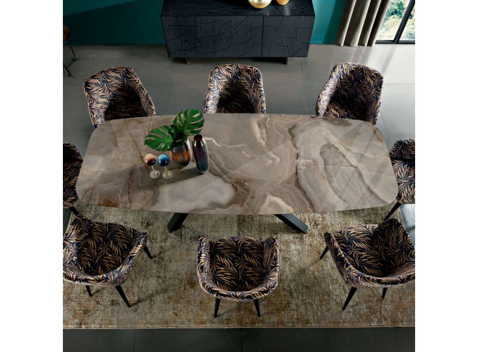 Fast bord med fatformad skiva i keramik Tillverkat i Italien - Settimmio Viadurini