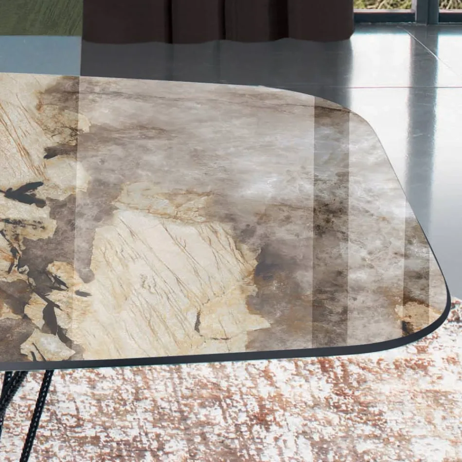 Fast bord med fat keramisk skiva och stålunderrede Tillverkat i Italien - Ezzellino Viadurini