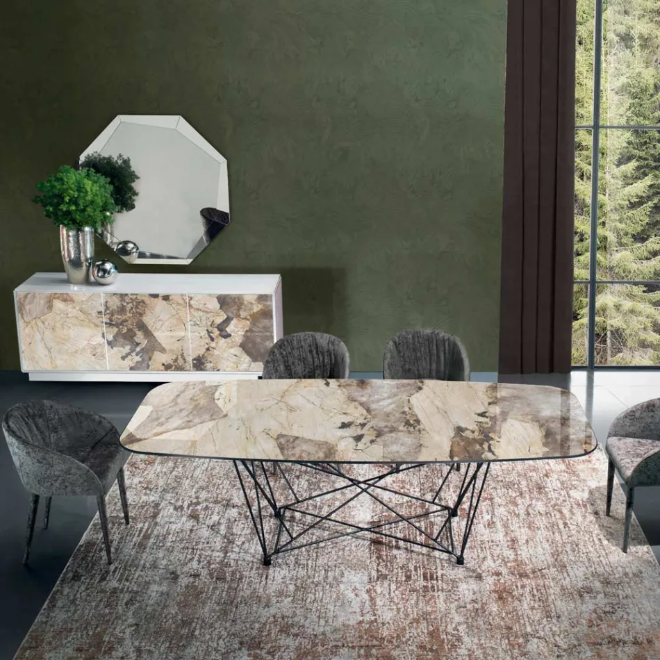 Fast bord med fat keramisk skiva och stålunderrede Tillverkat i Italien - Ezzellino Viadurini