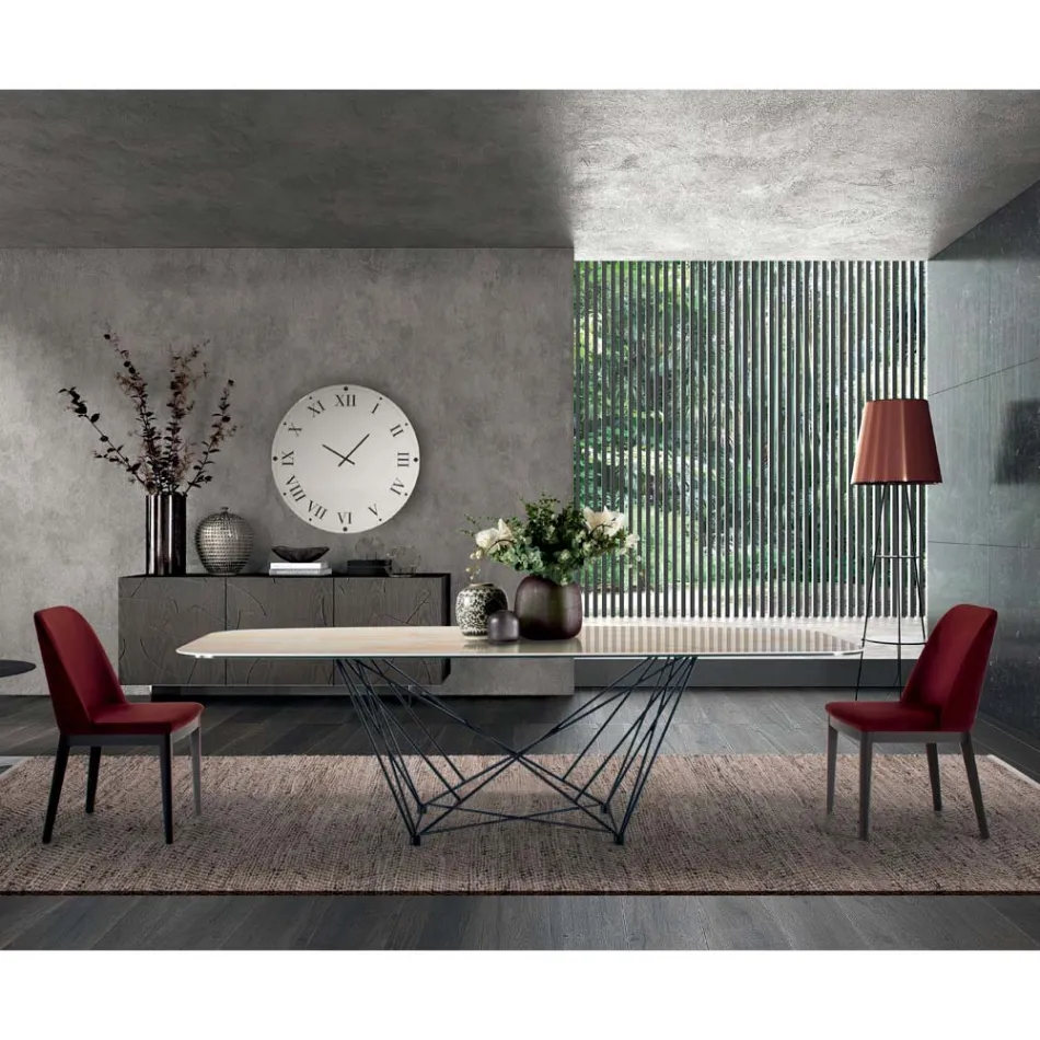 Fast bord med fat keramisk skiva och stålunderrede Tillverkat i Italien - Ezzellino Viadurini