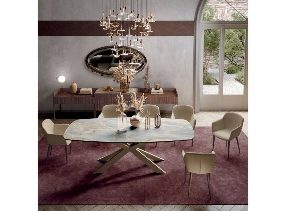 Fast bord med polerad silver onyx keramisk skiva tillverkad i Italien - Grotta Viadurini