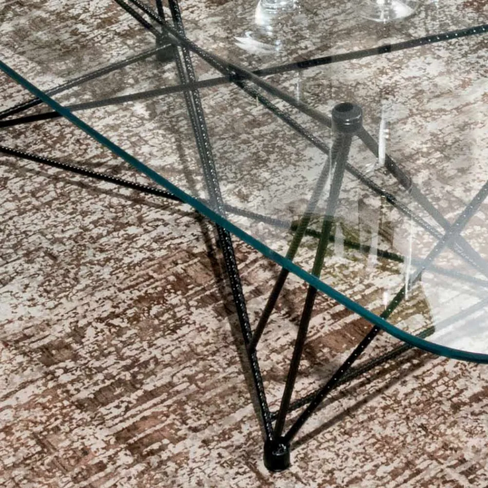 Fast bord med tunnformad glasskiva och stålunderrede tillverkat i Italien - Ezzellino Viadurini