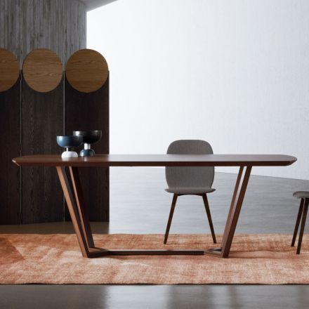 Fast bord med formad skiva och träunderrede Tillverkat i Italien - Digory Viadurini
