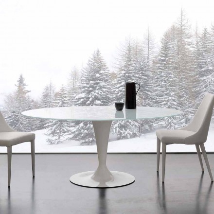 elliptisk Fast bord i extravitt härdat glas och stål Aurora Viadurini