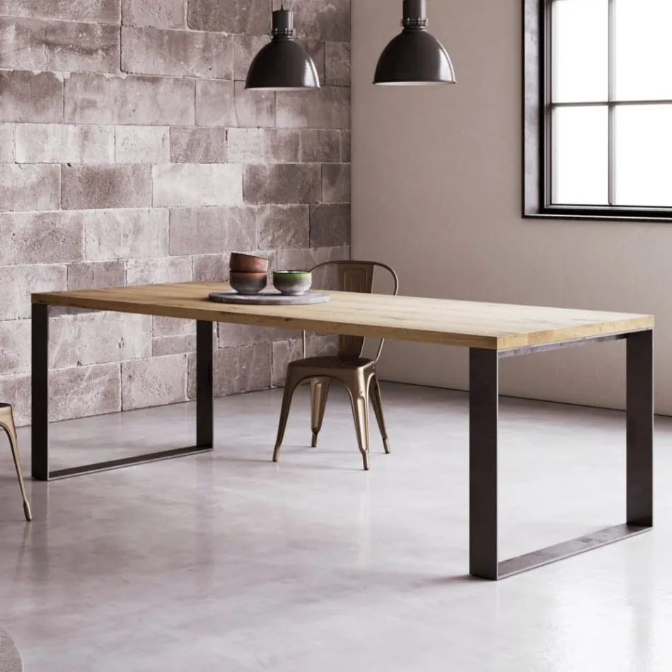 Fast bord i naturlig split ekfaner Tillverkad i Italien - Telmerini Viadurini