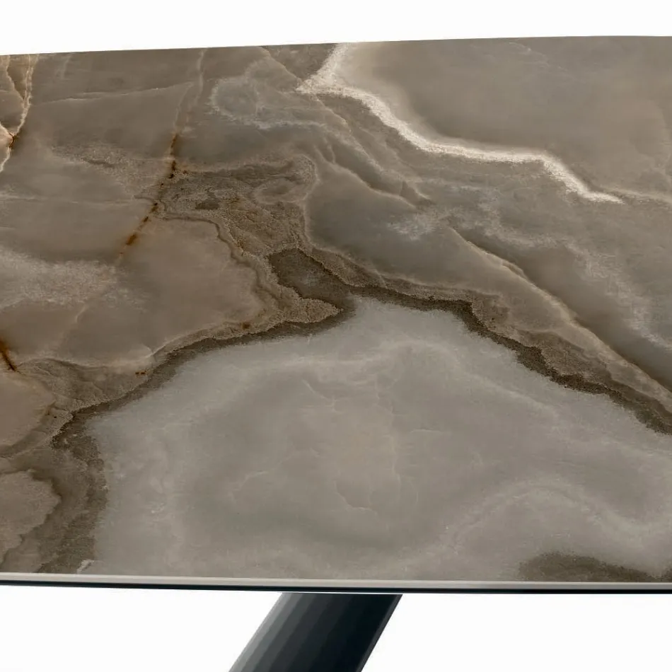 Fast keramiskt bord och underrede i svartmålat stål Tillverkat i Italien - Glasögon Viadurini