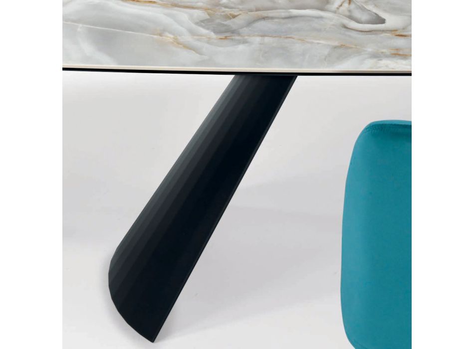 Fast keramiskt bord och underrede i svartmålat stål Tillverkat i Italien - Glasögon Viadurini