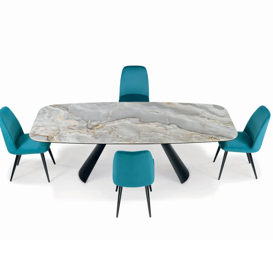 Fast keramiskt bord och underrede i svartmålat stål Tillverkat i Italien - Glasögon Viadurini