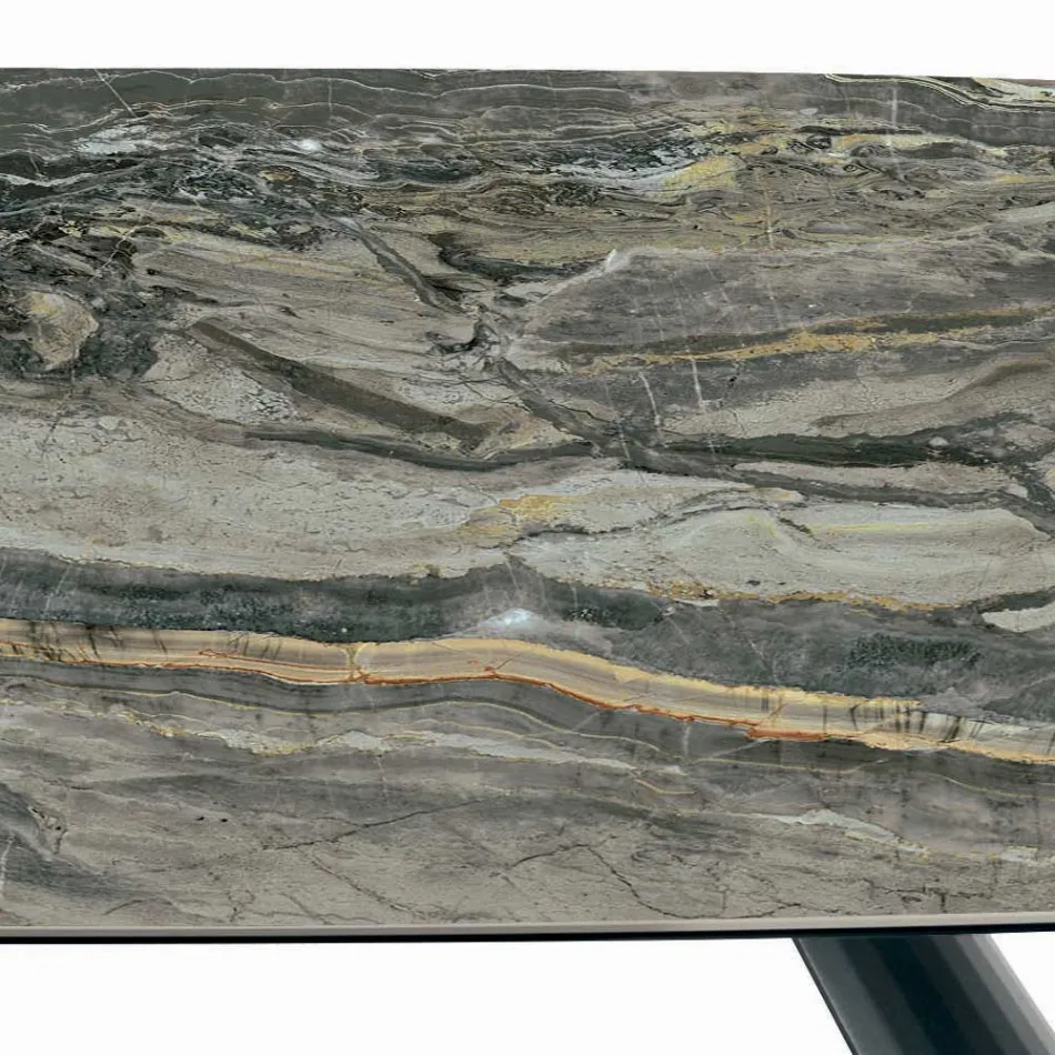 Fast keramiskt bord och underrede i svartmålat stål Tillverkat i Italien - Glasögon Viadurini