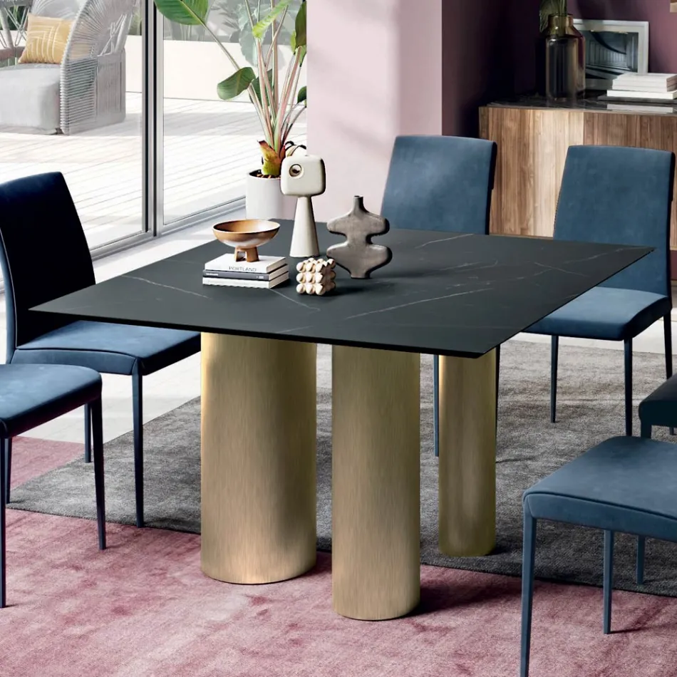 Fast fyrkantigt bord i laminat och stål Tillverkat i Italien - Sax Viadurini