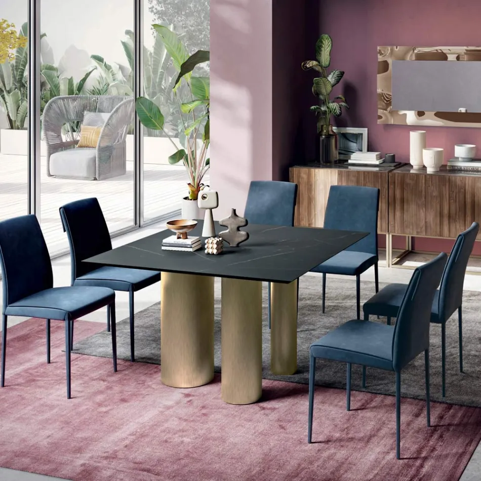 Fast fyrkantigt bord i laminat och stål Tillverkat i Italien - Sax Viadurini