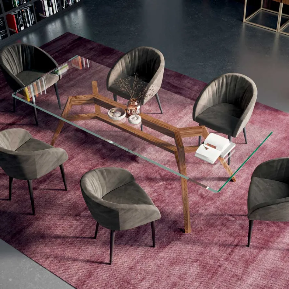 Fast rektangulärt bord i extra klart glas och ask Tillverkat i Italien - norr Viadurini