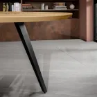 Fast runt bord med ekfanerskiva och metallunderrede - Cyclamen Viadurini