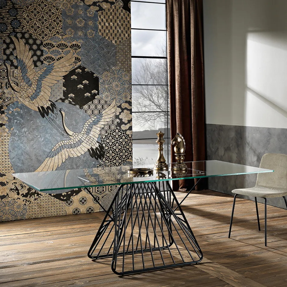 Modernt designbord i härdat glas gjord i Italien, Mitia Viadurini