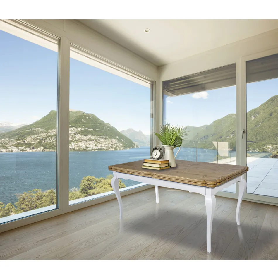 Utdragbart inomhusbord i gran med formade hörn Tillverkat i Italien - Faramir Viadurini