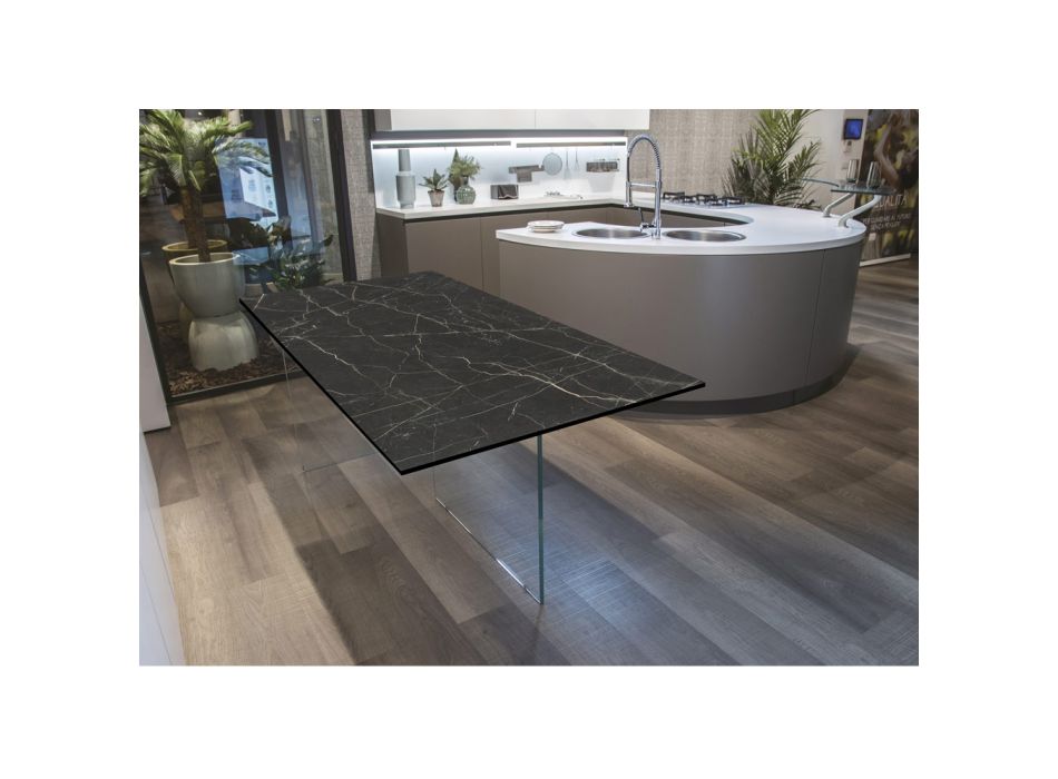 Vardagsbord i HPL med bas i härdat kristall Tillverkat i Italien - Noelia Viadurini