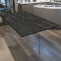 Vardagsbord i HPL med bas i härdat kristall Tillverkat i Italien - Noelia