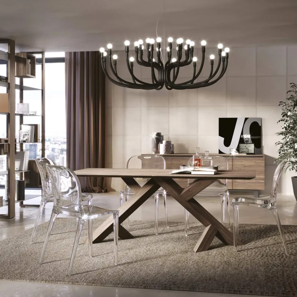 Living Bord i Real Solid Knotted Walnut Made in Italy - Boromir Viadurini