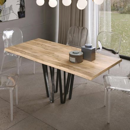 Vardagsbord i massiv ek med centrerad metallbas Tillverkat i Italien - Cedric Viadurini