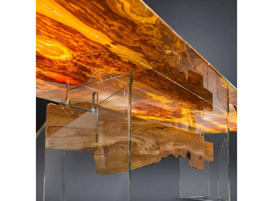 Moderna oliv trä bord, rektangulära glas Portofino Viadurini