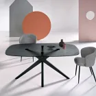 180x100 cm ovalt bord i rökfärgat hamrat glas och metall - Domus Viadurini