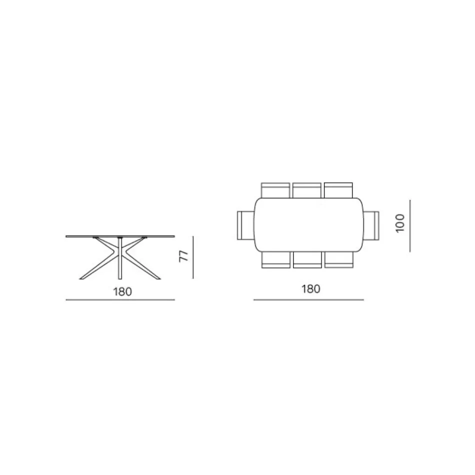 180x100 cm ovalt bord i rökfärgat hamrat glas och metall - Domus Viadurini