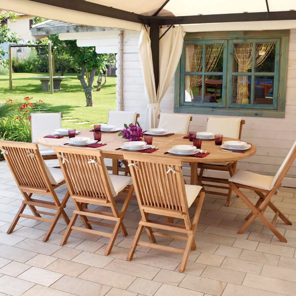 Ovalt utomhusbord Utdragbart till 240 cm Tillverkat av teak - murgröna Viadurini