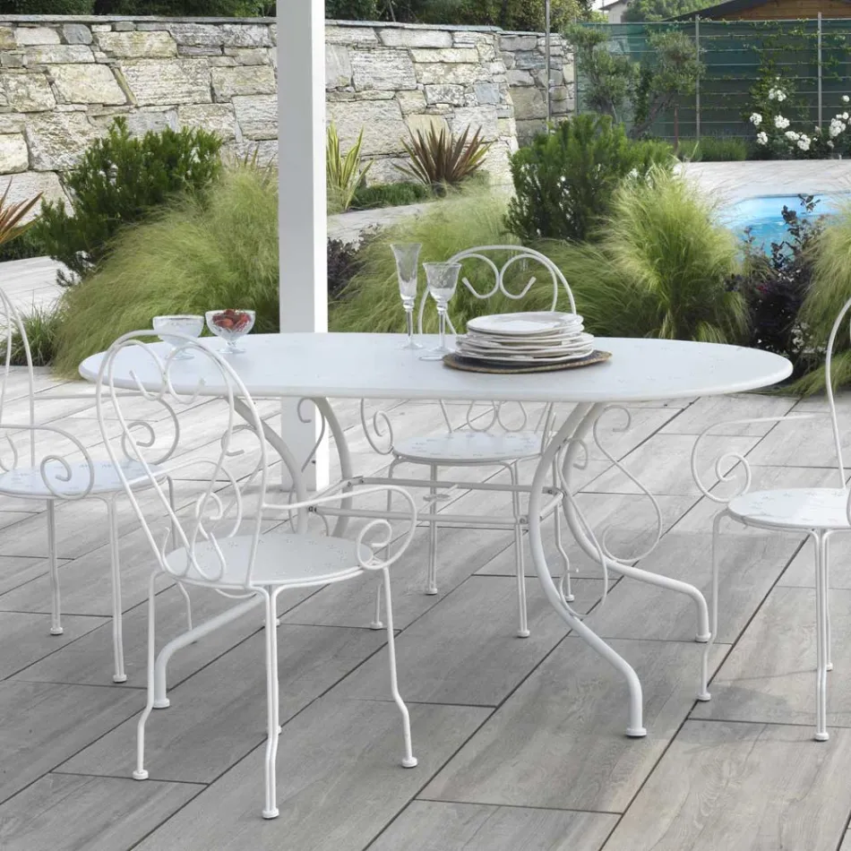 Ovalt trädgårdsbord tillverkat helt i metall - Archive Viadurini
