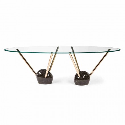 Oval design bord med glasskiva 100% Made in Italy Zoe Viadurini