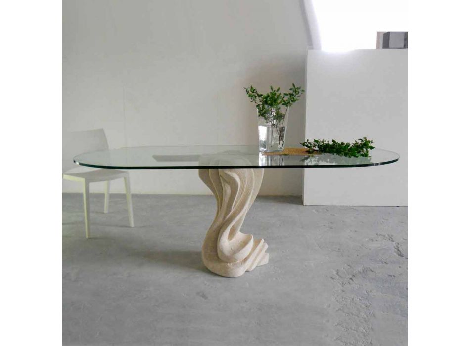 oval sten bord med glasskiva modern design Agave Viadurini