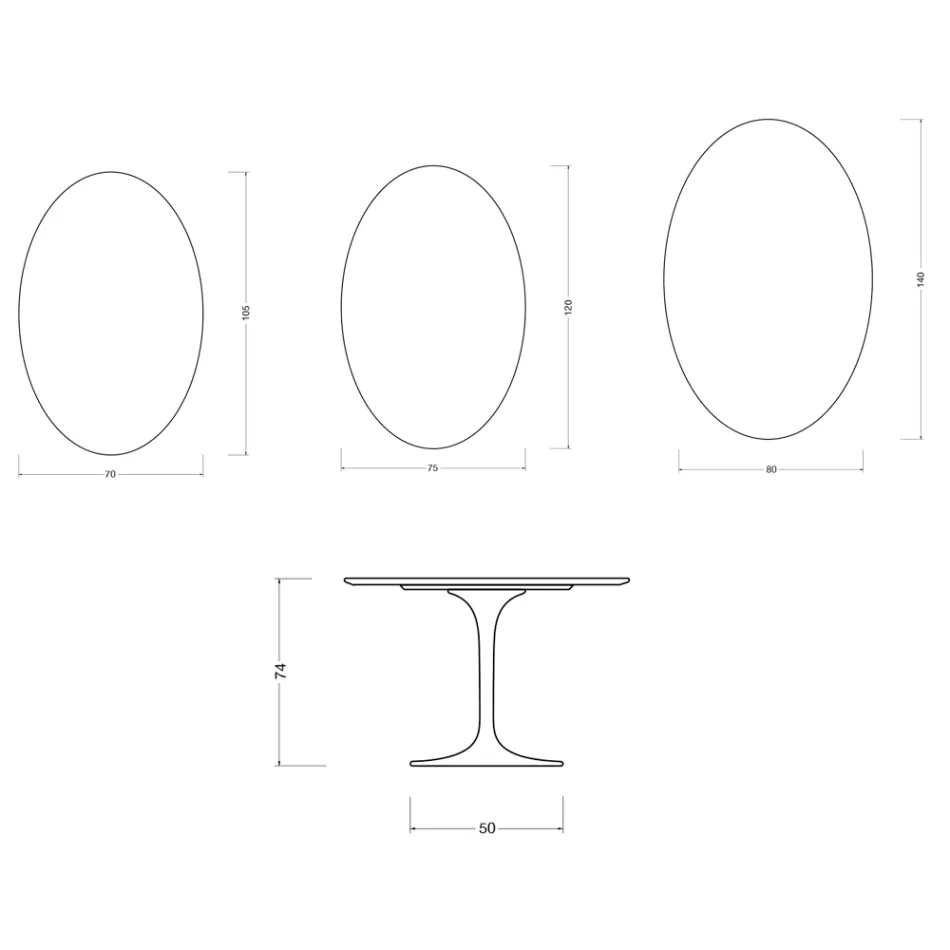 Saarinen ovalt tulpanbord H 74 cm i Florim Calacatta guldblank keramik - scharlakansröd Viadurini