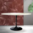 Ovalt Tulip Saarinen-bord H 74 cm i Florim Calacatta guld matt keramik - Scharlakansröd Viadurini