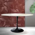 Ovalt Tulip Saarinen-bord H 74 cm i Florim Calacatta guld matt keramik - Scharlakansröd