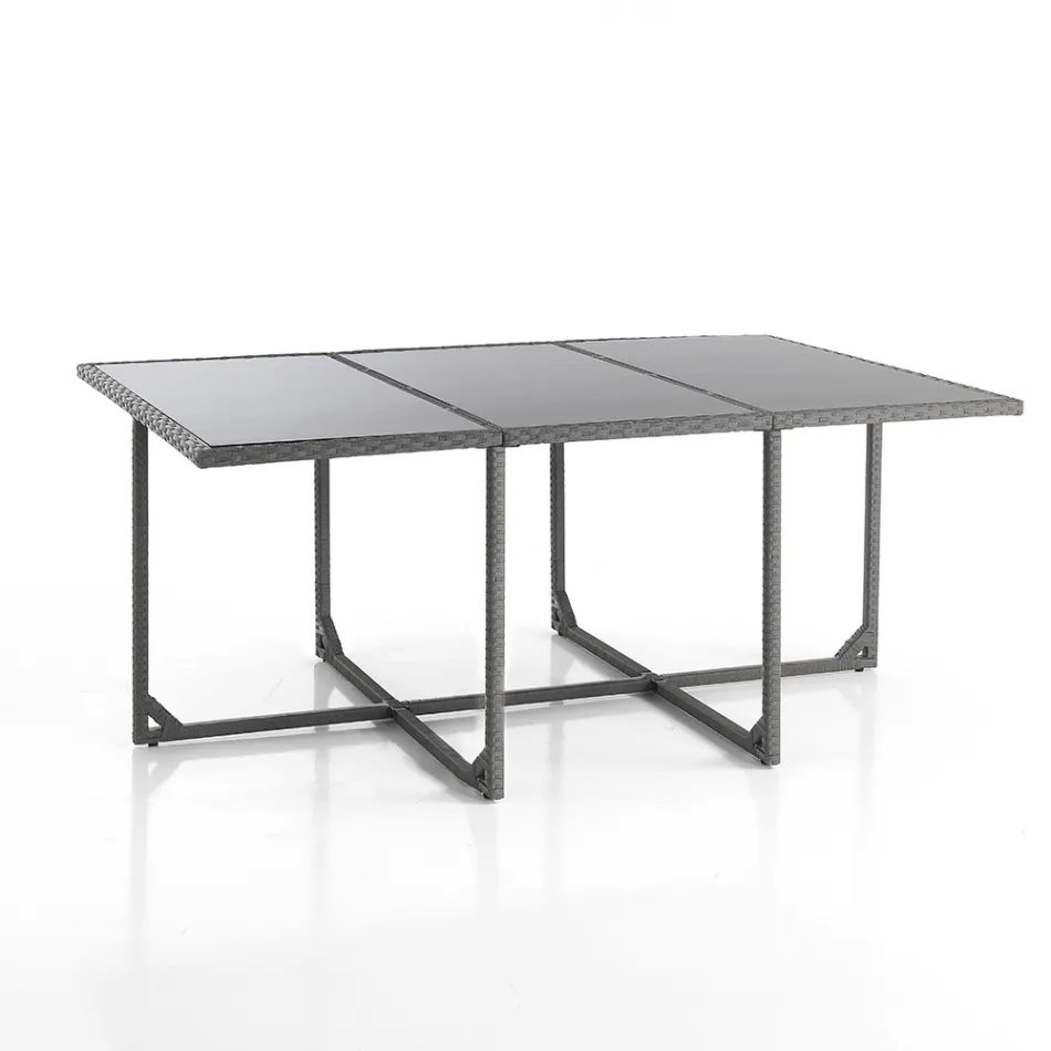 Inomhus- och utomhusbord med 6 stolar med fällbart ryggstöd och 4 sittpuffar - Venir Viadurini