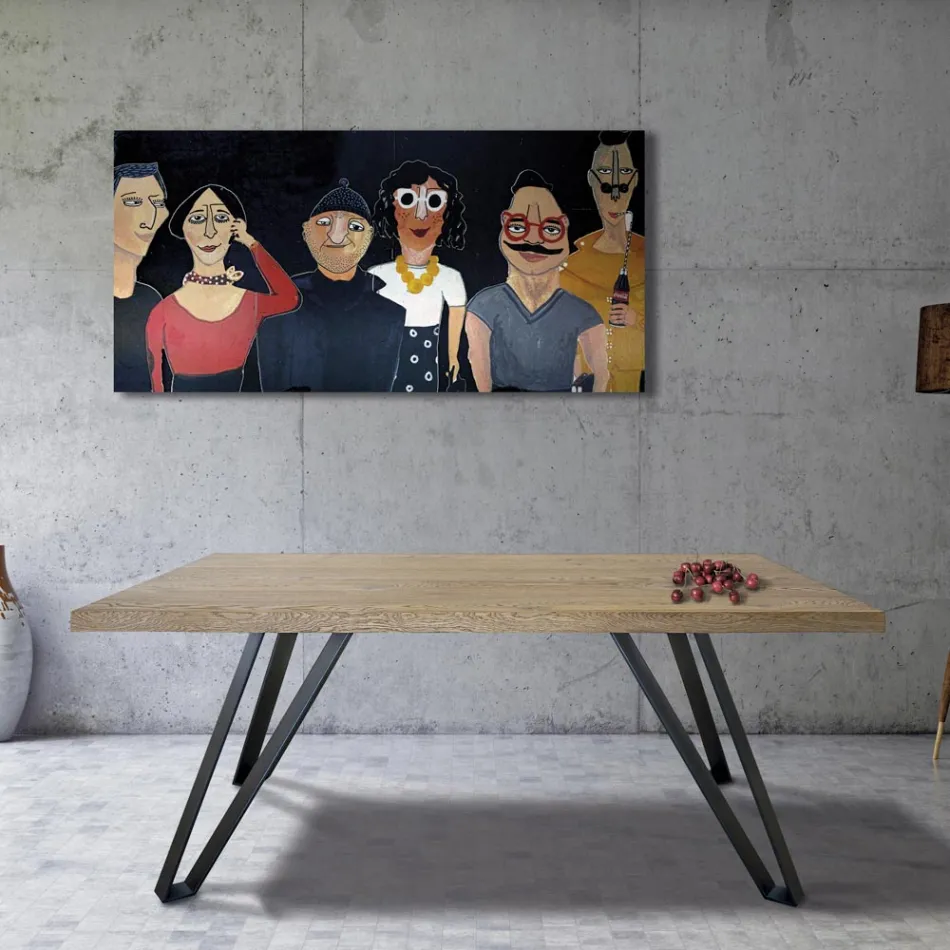 Pläterat bord i knuten Masellato-ek och metall Tillverkat i Italien - Luanda Viadurini