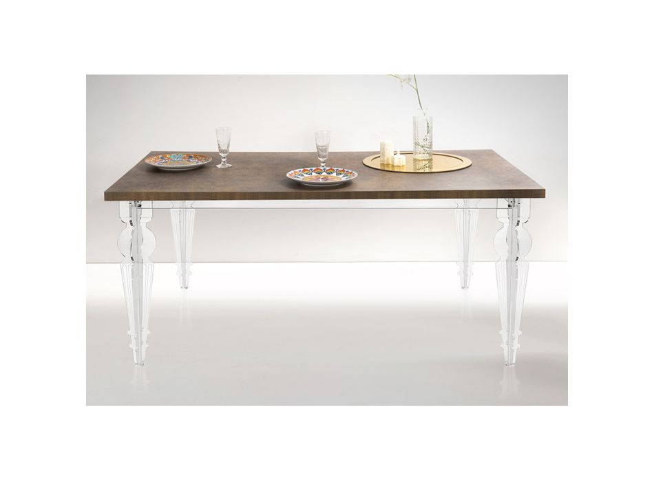 Utdragbart matbord till 255 cm i plexiglas och trä tillverkat i Italien - Francoise Viadurini