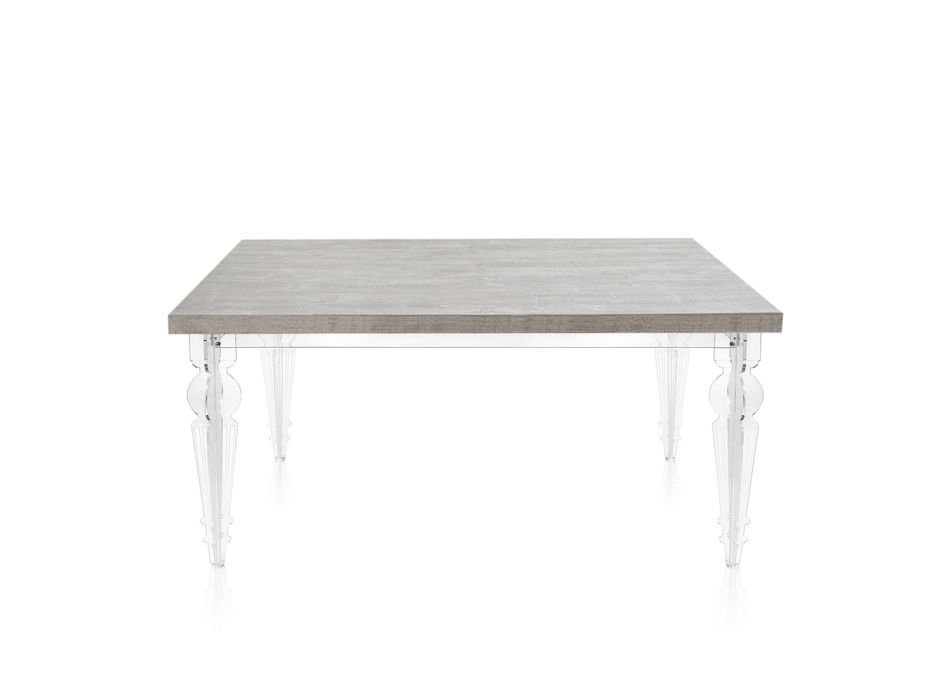 Utdragbart matbord till 255 cm i plexiglas och trä Tillverkat i Italien - Francoise Viadurini
