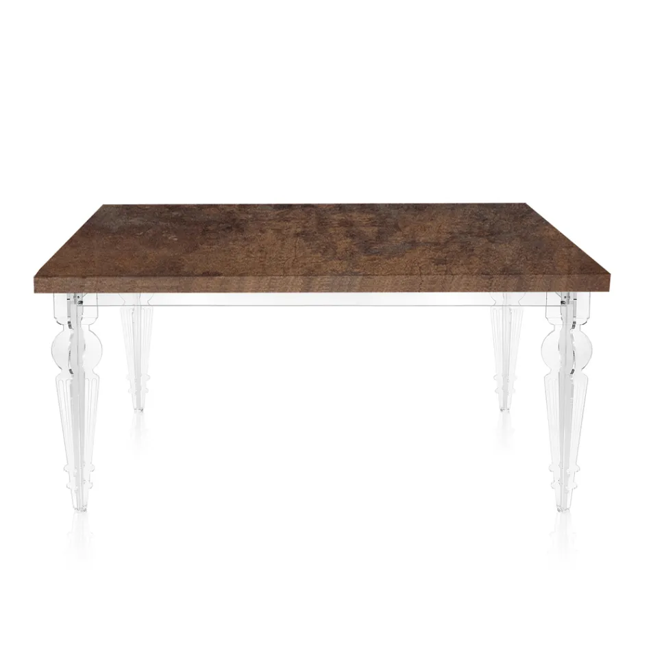 Utdragbart matbord till 255 cm i plexiglas och trä Tillverkat i Italien - Francoise Viadurini