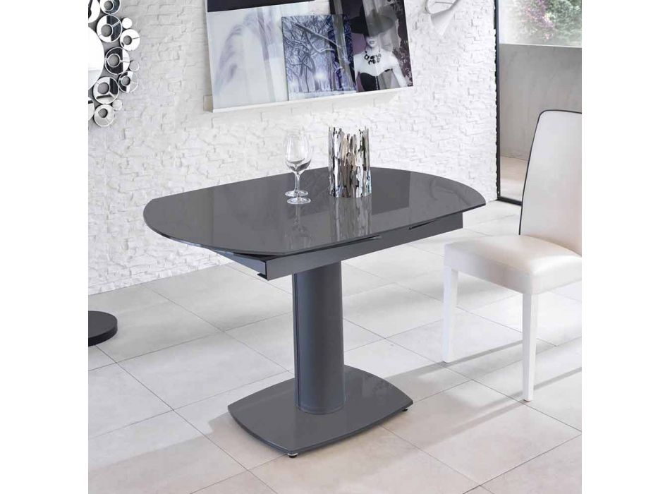 Förlängnings matbord glas och läder, L120 / 180xP90cm, Lelia Viadurini