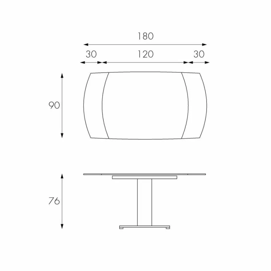 Extendable matbord i glas och imiterat läder, L120 / 180xP90cm, Lelia Viadurini